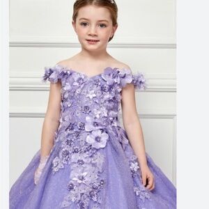 Bliss Big Girls Lilac 3D Floral Applique Off Shoulder size 4
